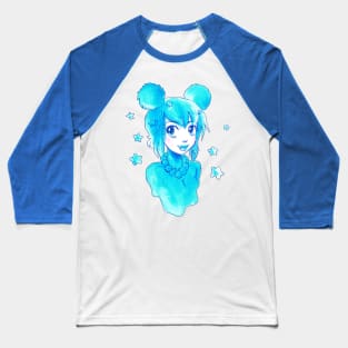 Watercolor Girl with Blue Stars Baseball T-Shirt